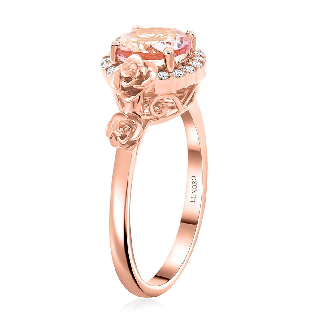 14K Rose Gold  AAA   Pink Morganite ,  White Diamond  I2 Ring 1.90 ct,  Gold Wt. 4.6 Gms  1.900  Ct.