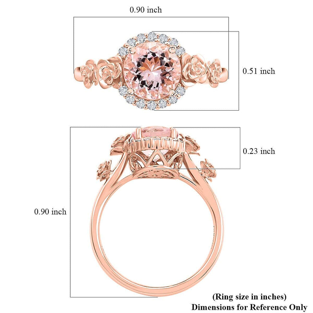 14K Rose Gold  AAA   Pink Morganite ,  White Diamond  I2 Ring 1.90 ct,  Gold Wt. 4.6 Gms  1.900  Ct.