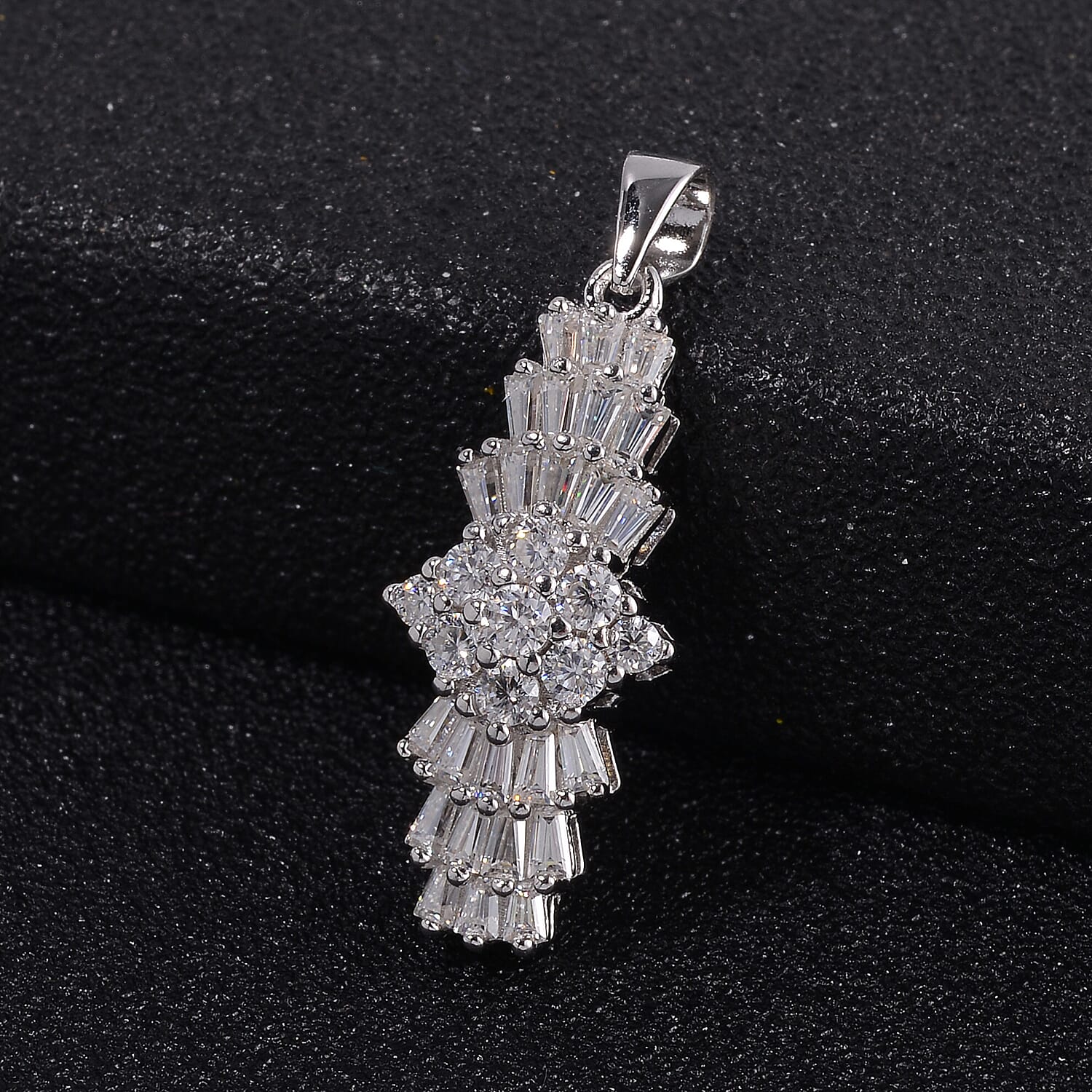 Moissanite Bow Pendant in Rhodium Overlay Sterling Silver 1.29 ct 7785177 2