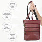 100% Genuine Leather Croco Embossed Crossbody Bag With Shoulder Strap - Burgundy