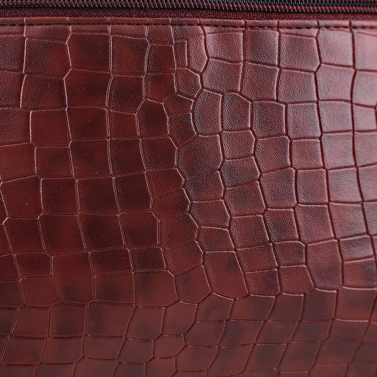 100% Genuine Leather Croco Embossed Crossbody Bag With Shoulder Strap - Burgundy V32636636 8