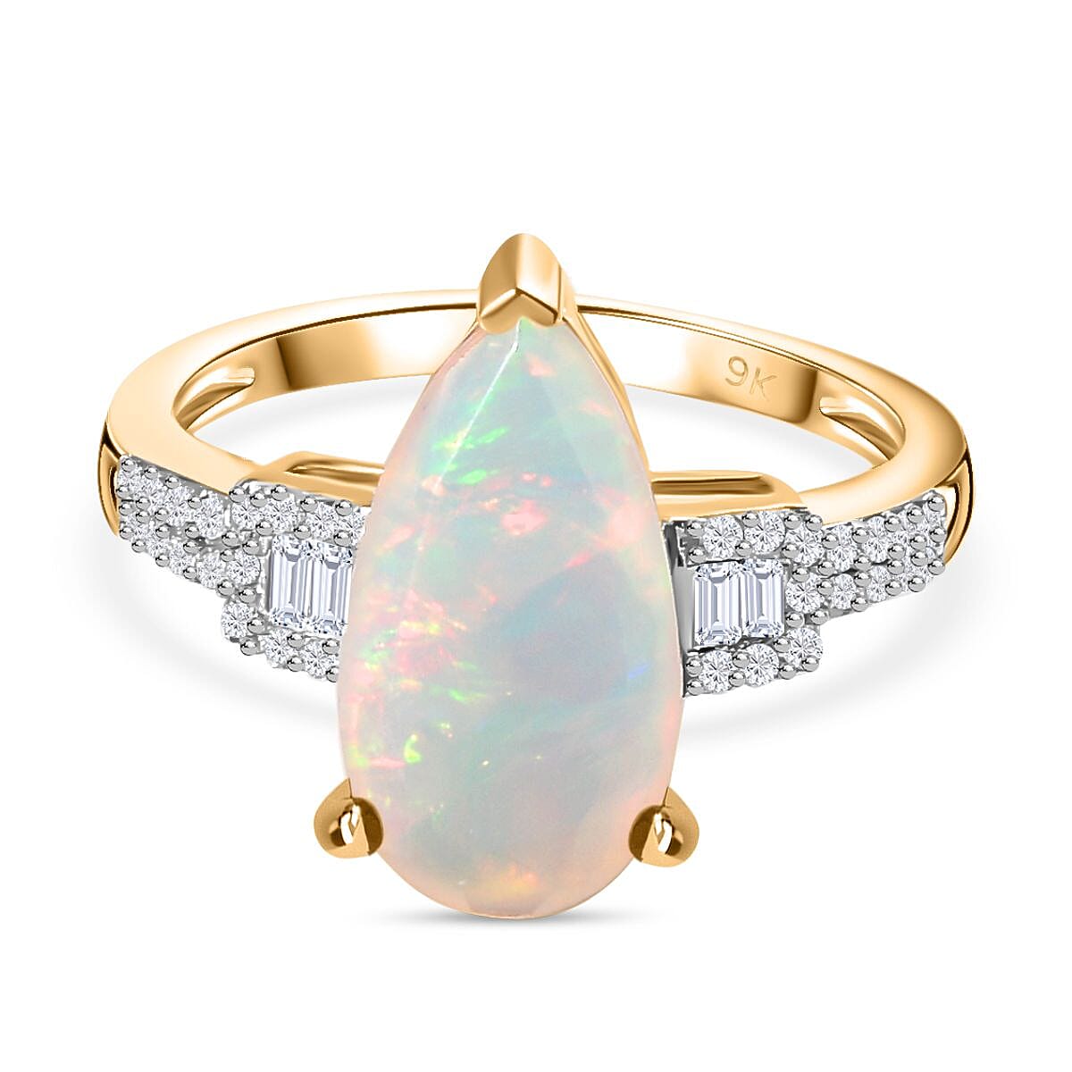 AAA Ethiopian Welo Opal and Moissanite Solitaire Ring in 9K Yellow Gold 7807658 0