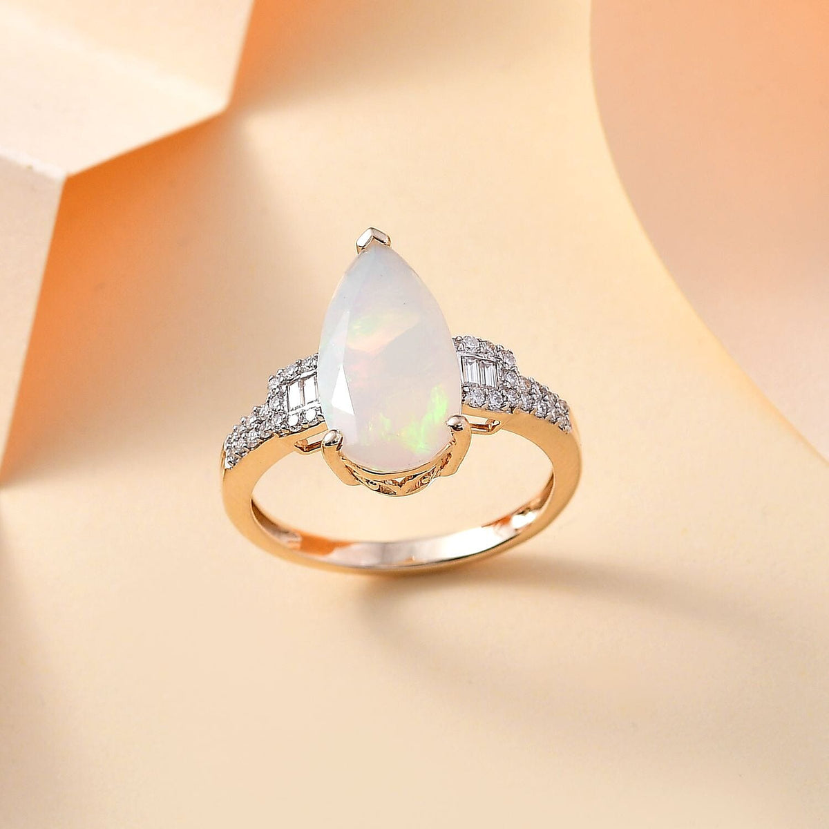 AAA Ethiopian Welo Opal and Moissanite Solitaire Ring in 9K Yellow Gold 7807658 1