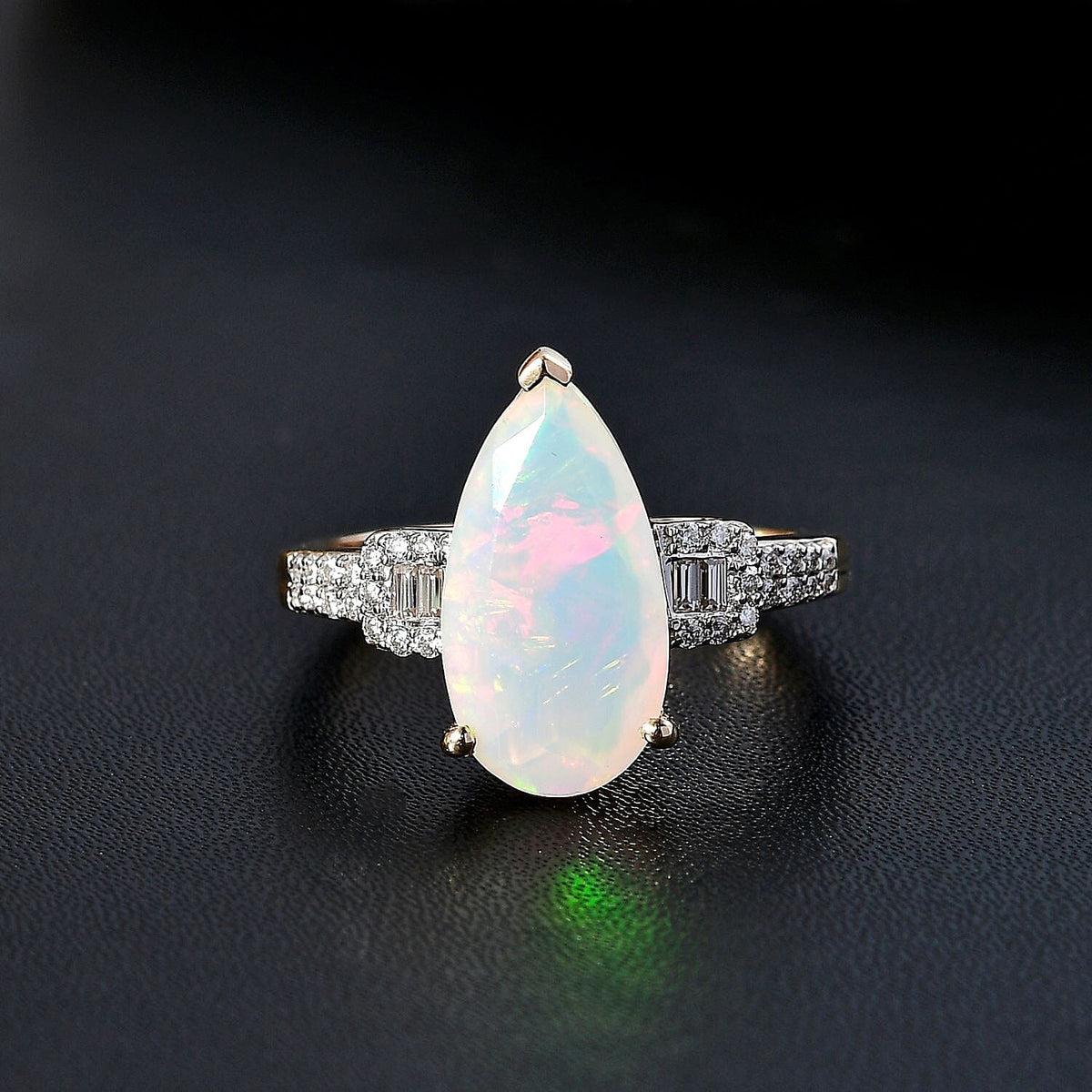 AAA Ethiopian Welo Opal and Moissanite Solitaire Ring in 9K Yellow Gold 7807658 2