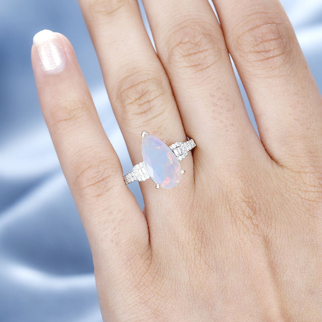 LIQUIDATION DEAL - 9K Yellow Gold AAA Ethiopian Welo Opal & Moissanite Ring 2.85 Ct