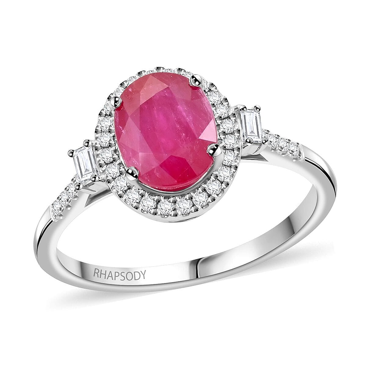 Certified &amp; Appraised RHAPSODY 950 Platinum AAAA Mozambique Ruby White Diamond VS Halo Ring 2.49 Ct. 7831207 0