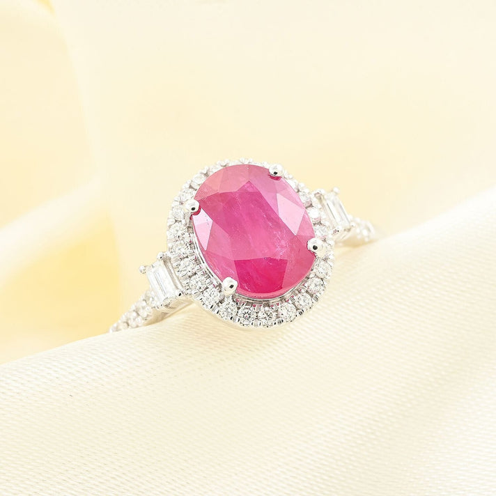 Certified &amp; Appraised RHAPSODY 950 Platinum AAAA Mozambique Ruby White Diamond VS Halo Ring 2.49 Ct. 7831207 2