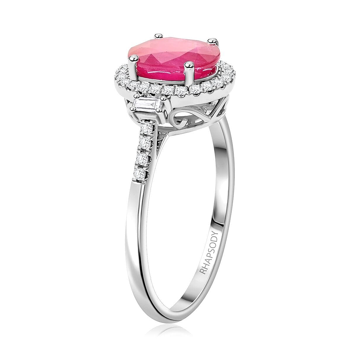 Certified &amp; Appraised RHAPSODY 950 Platinum AAAA Mozambique Ruby White Diamond VS Halo Ring 2.49 Ct. 7831207 3
