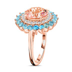 14K Rose Gold  AAA   Pink Morganite ,  Santamaria Aquamarine ,  White Diamond  I2 Ring 5.15 ct,  Gold Wt. 6.22 Gms  5.150  Ct.