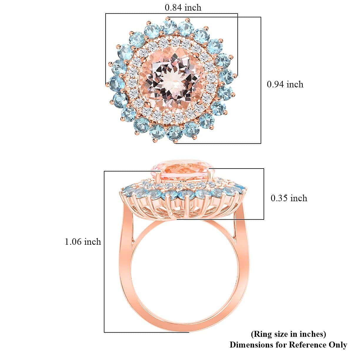 Certified and Appraised 14K Rose Gold AAA Pink Morganite, Santamaria Aquamarine, White Diamond I2 Halo Ring 5.15 ct, Gold Wt. 6.22 Gms 7858484 11