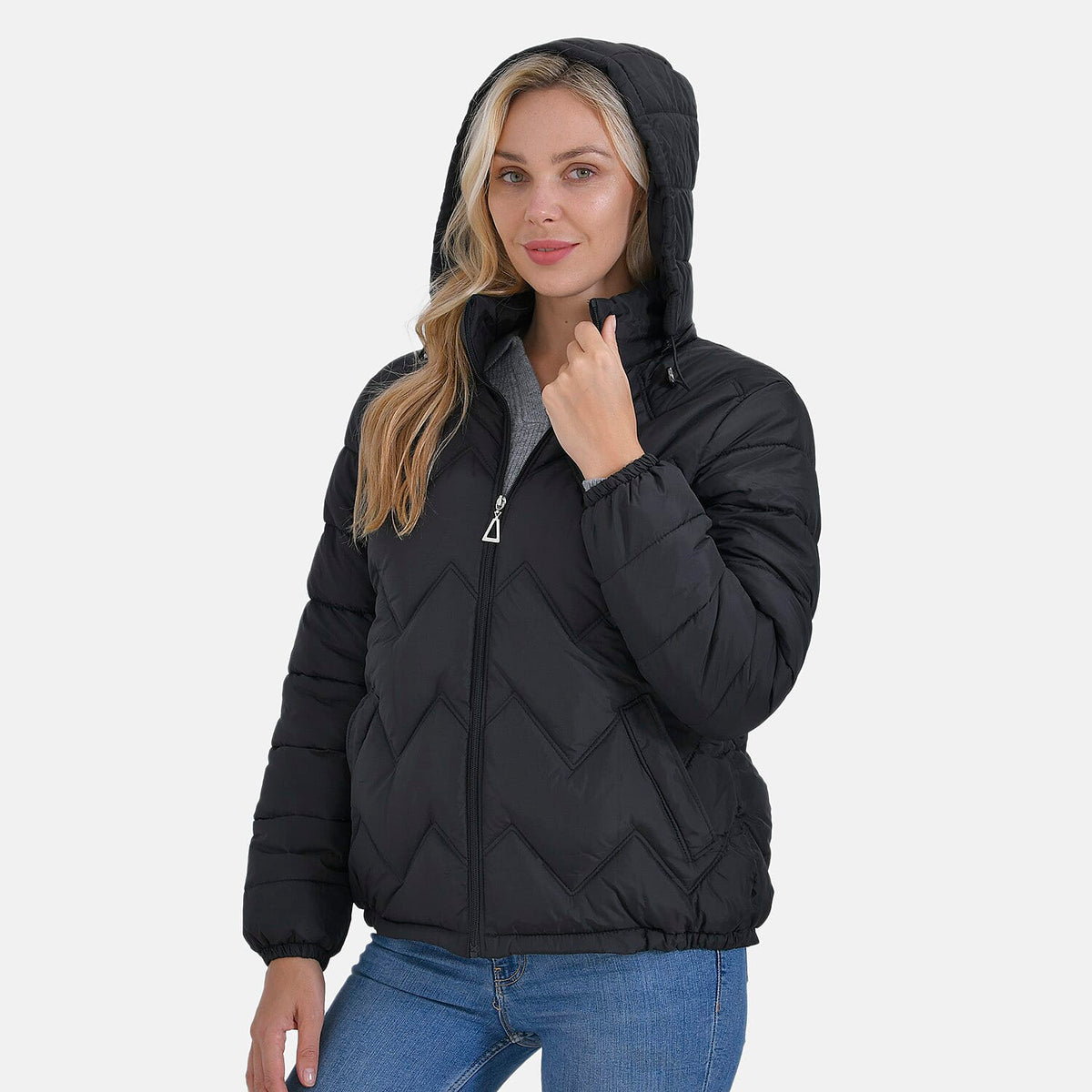 La Marey Short Lightning-Patterned Quilted Jacket with Hood V32515831 6