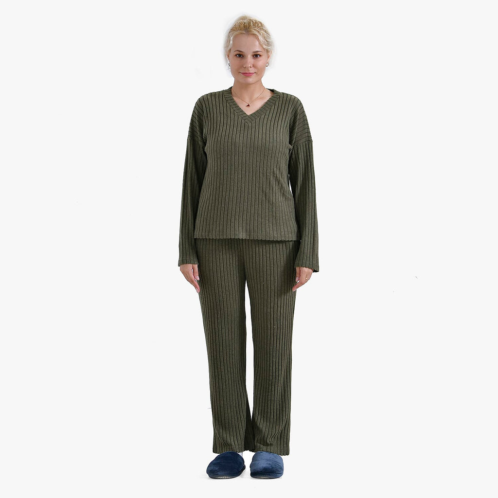 La Marey Two-piece Knitted Loungewear Set (Size 12 to 14) - Olive