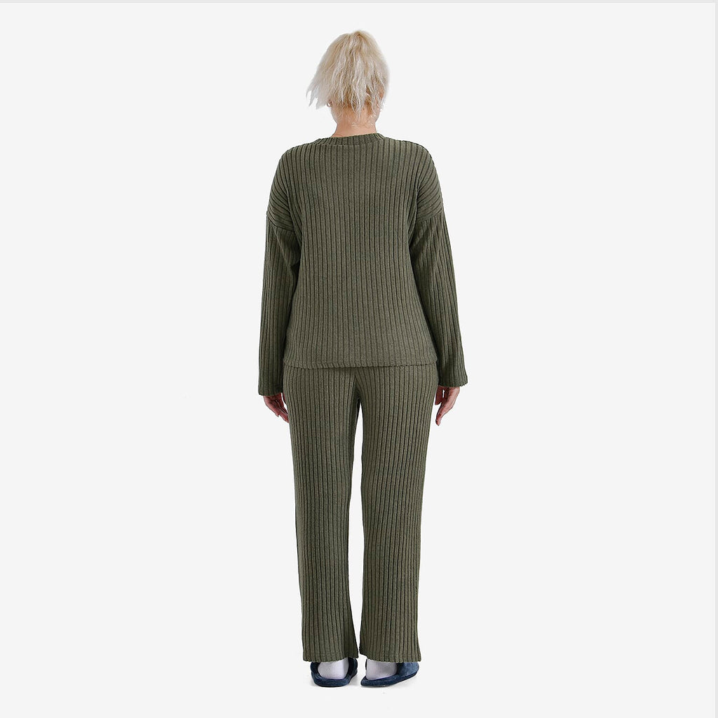 La Marey Two-piece Knitted Loungewear Set (Size 12 to 14) - Olive