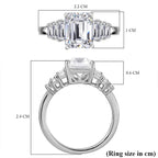 Moissanite Main Stone With Side Stone Ring in Rhodium Sterling Silver 3.27 Ct.