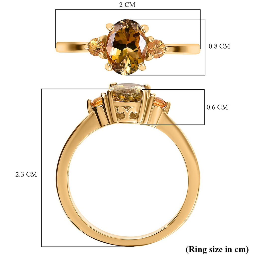 Natural Golden Tanzanite, Yellow Sapphire Ring in 18K Vermeil Yellow Gold Plated Sterling Silver 1.21 Ct.