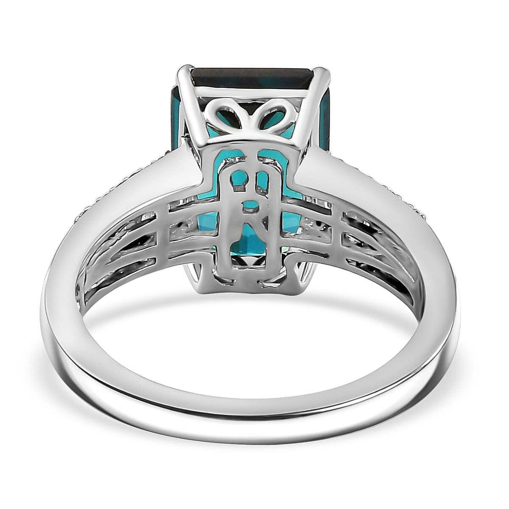 Biggest Indicolite At TJC - Rhapsody 950 Platinum GSI Certified AAAA Mutuca Indicolite & Natural Diamond VS-E-F Ring 4.25 Ct, Platinum Wt 6.72 Gms.