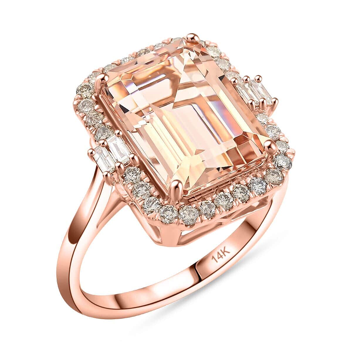 Certified &amp; Appraised 14K Rose Gold AAA Morganite, White Diamond I2 Halo Ring 7.85 ct, Gold Wt. 5.6 Gms 7928442 0