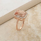 14K Rose Gold  AAA   Morganite ,  White Diamond  I2 Ring 7.85 ct,  Gold Wt. 5.6 Gms  7.850  Ct.
