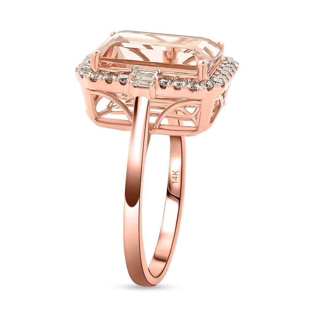 14K Rose Gold  AAA   Morganite ,  White Diamond  I2 Ring 7.85 ct,  Gold Wt. 5.6 Gms  7.850  Ct.