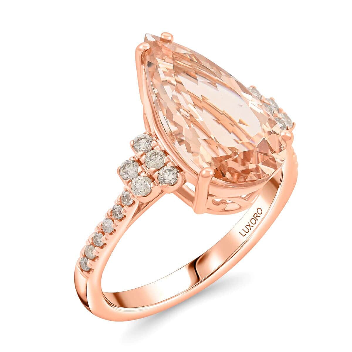 Certified and Appraised 14K Rose Gold AAA Morganite, White Diamond I2 Ring 6.50 ct., Gold Wt. 3.92 Gms 7928473 0