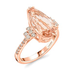 14K Rose Gold  AAA   Morganite ,  White Diamond  I2 Ring 6.50 ct,  Gold Wt. 3.92 Gms  6.500  Ct.