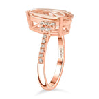 14K Rose Gold  AAA   Morganite ,  White Diamond  I2 Ring 6.50 ct,  Gold Wt. 3.92 Gms  6.500  Ct.