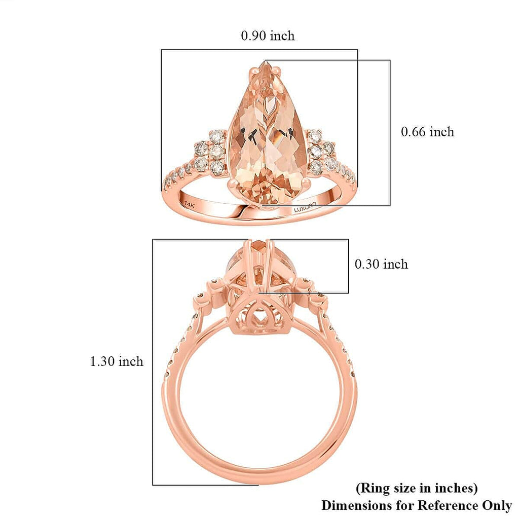 14K Rose Gold  AAA   Morganite ,  White Diamond  I2 Ring 6.50 ct,  Gold Wt. 3.92 Gms  6.500  Ct.