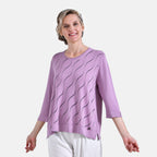 La Marey Wavy Pattern Three-Quarter Sleeve Blouse (Size L) - Purple
