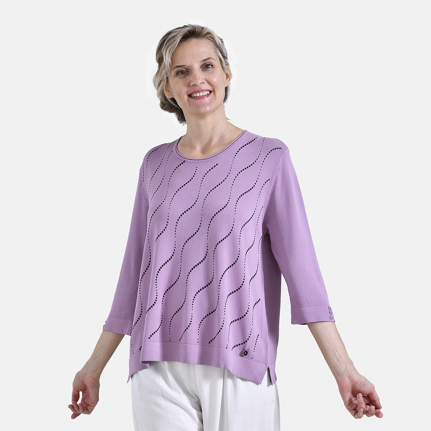La Marey Wavy Pattern 3 Quarter Sleeve Blouse (Size 16 to18) -Violet 7932965 0