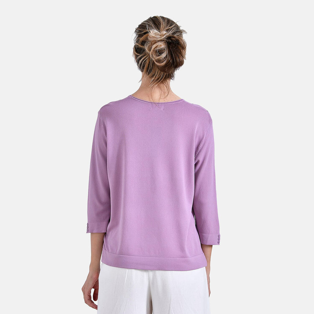La Marey Wavy Pattern Three-Quarter Sleeve Blouse (Size L) - Purple