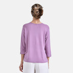 La Marey Wavy Pattern Three-Quarter Sleeve Blouse (Size L) - Purple