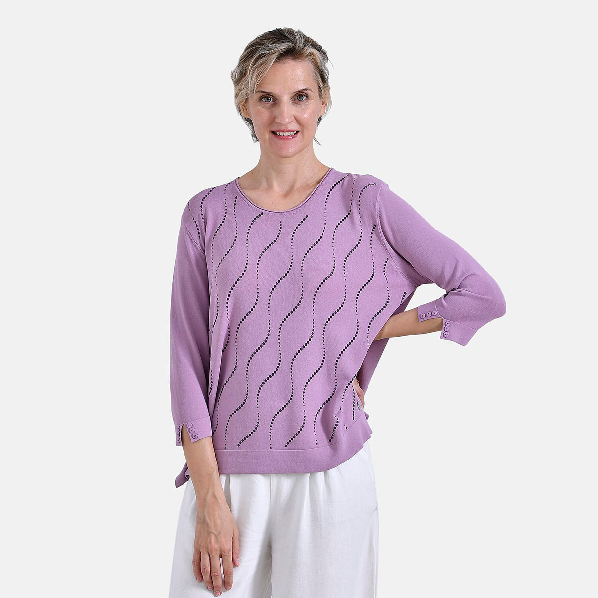La Marey Wavy Pattern 3 Quarter Sleeve Blouse (Size 16 to18) -Violet 7932965 3