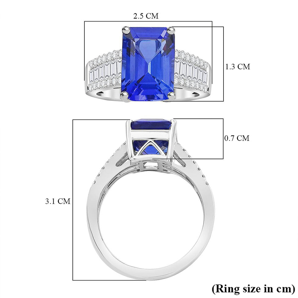 950 Platinum  AAAA  Tanzanite   White Diamond  VS Ring 5.30 pc,  Platinum Wt. 7.73 Gms  5.300  Ct.