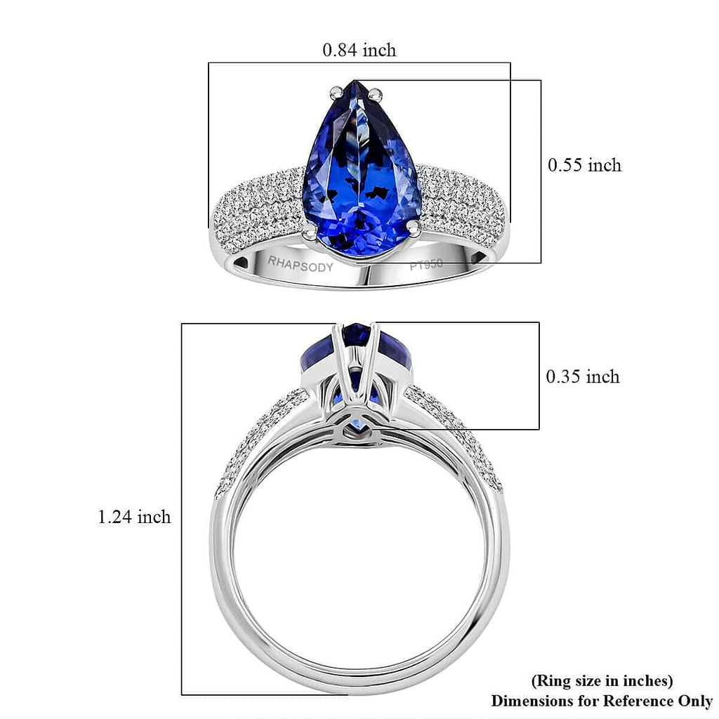 950 Platinum  AAAA  Tanzanite   White Diamond  VS Ring 4.80 pc,  Platinum Wt. 8.45 Gms  4.800  Ct.