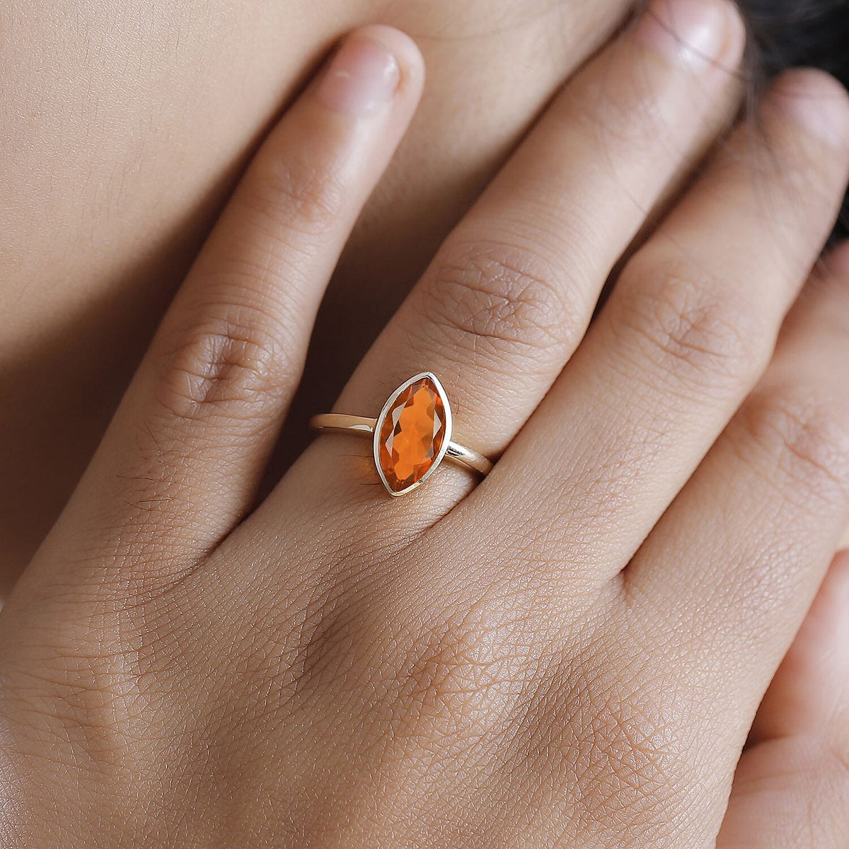 9K Yellow Gold AA Mexican Cherry Fire Opal Solitaire Ring 1.14 Ct 7961863 6