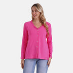 La Marey 100% Cotton Stylish Button-Up Long Sleeve Shirt with Frill Collar (Size 12 to 14) - Pink
