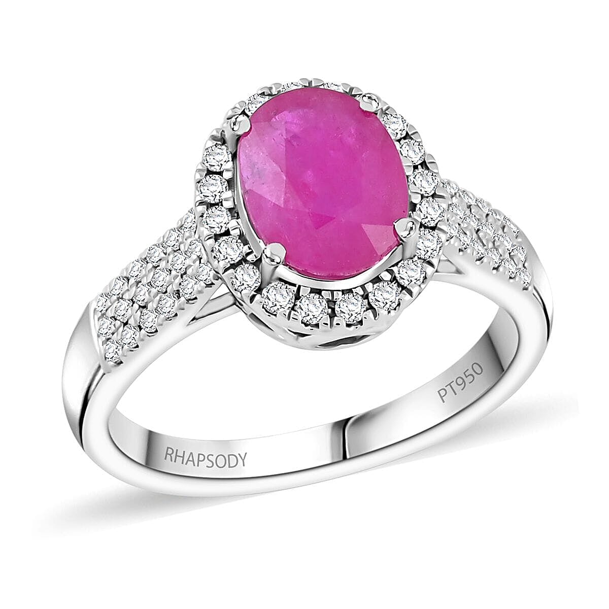 Certified &amp; Appraised RHAPSODY 950 Platinum AAAA Mozambique Ruby, White Diamond Halo Ring 2.15 Ct. 7983907 0
