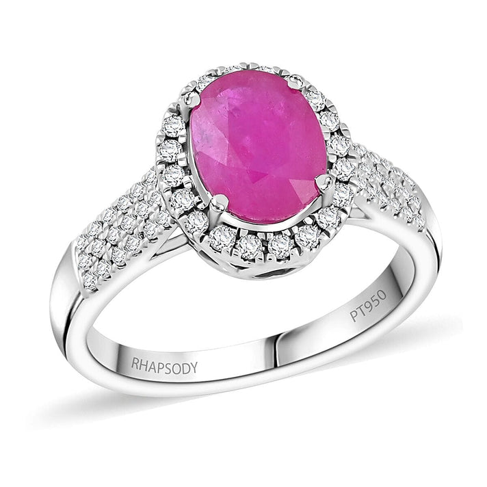 Certified &amp; Appraised RHAPSODY 950 Platinum AAAA Mozambique Ruby, White Diamond Halo Ring 2.15 Ct. 7983907 1