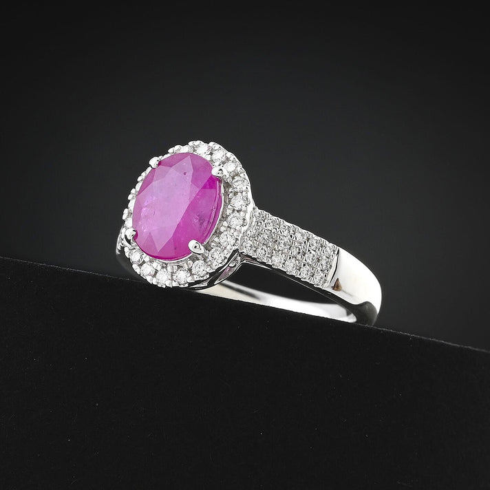 Certified &amp; Appraised RHAPSODY 950 Platinum AAAA Mozambique Ruby, White Diamond Halo Ring 2.15 Ct. 7983907 2