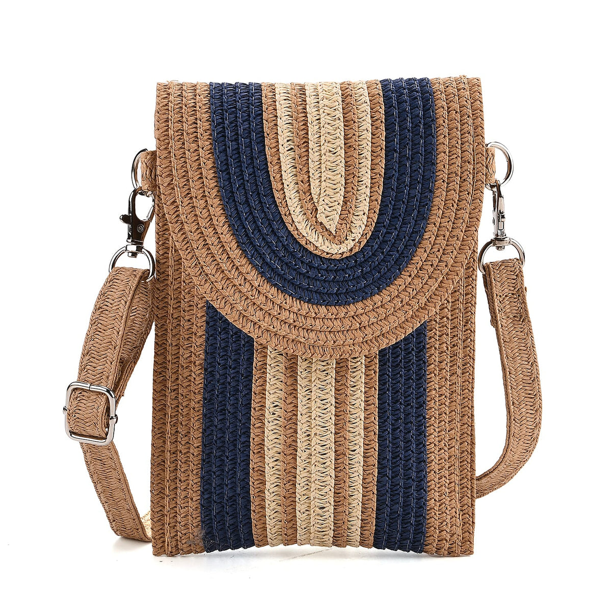 Bohemian Style Casual Summer Straw Crossbody Phone Bag with Striped Pattern - Khaki &amp; Navy 8034559 0