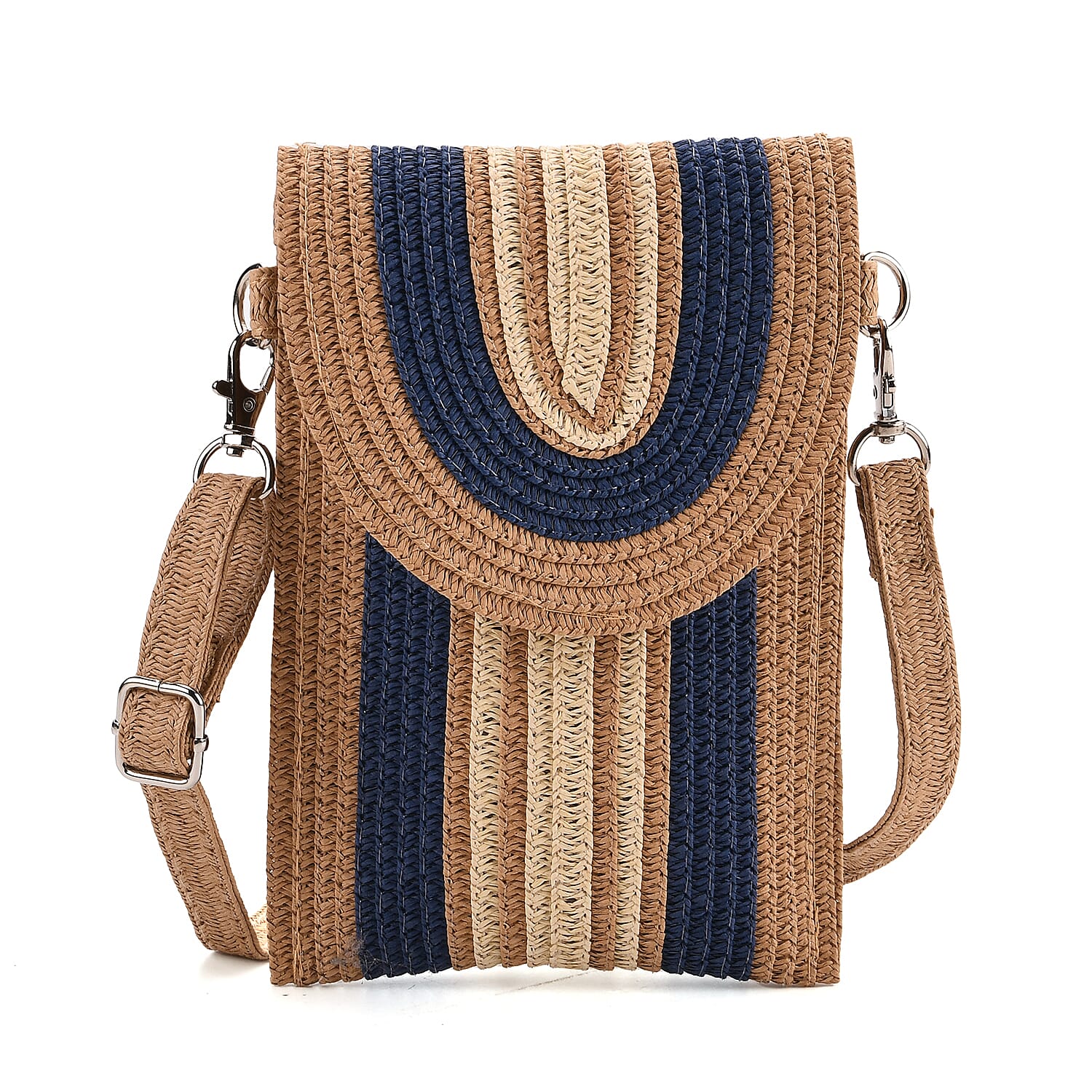 Bohemian Style Casual Summer Straw Crossbody Phone Bag with Striped Pattern - Khaki &amp; Navy 8034559 0