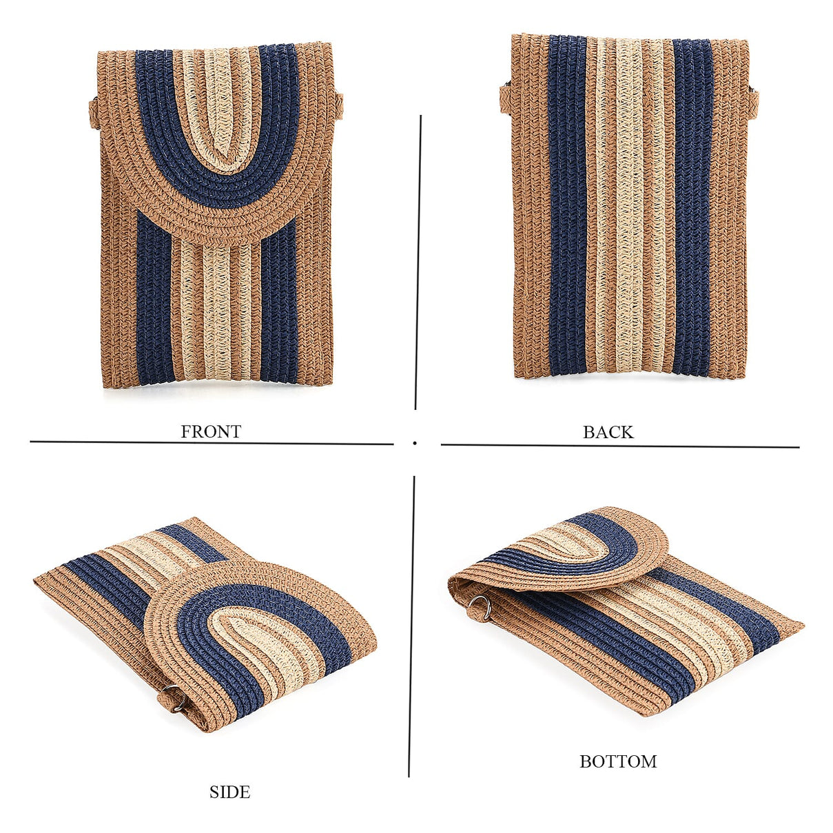 Bohemian Style Casual Summer Straw Crossbody Phone Bag with Striped Pattern - Khaki &amp; Navy 8034559 3