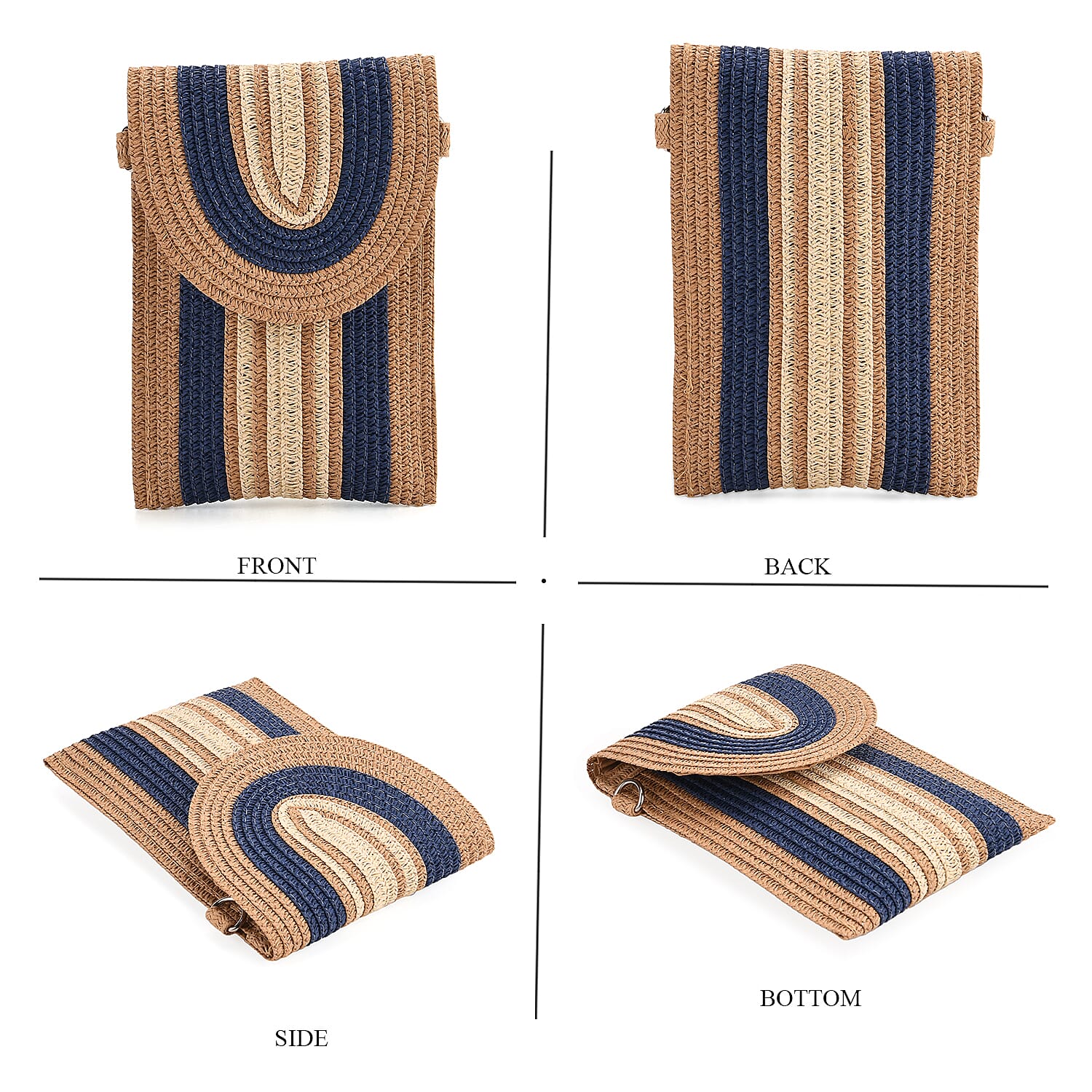 Bohemian Style Casual Summer Straw Crossbody Phone Bag with Striped Pattern - Khaki &amp; Navy 8034559 3