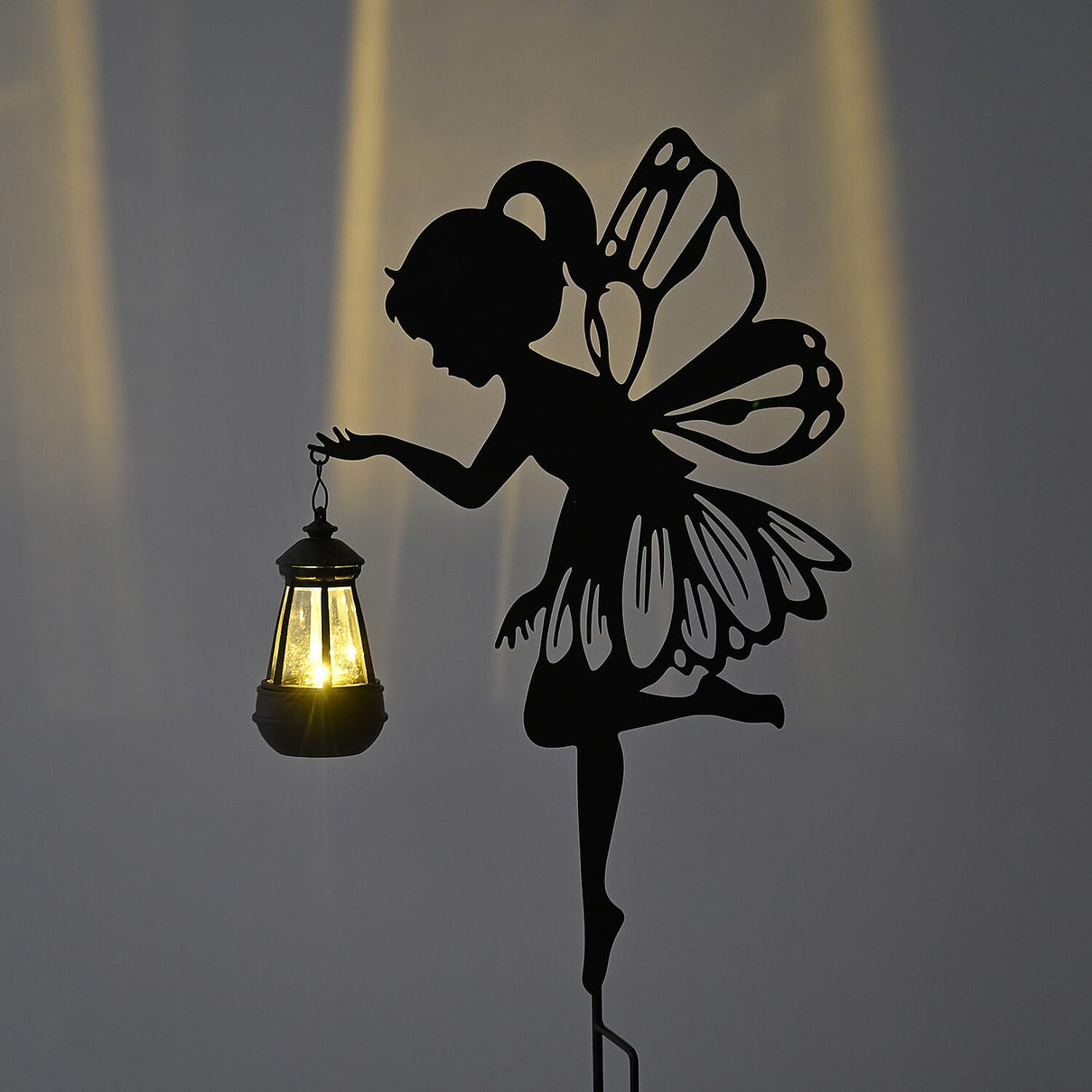 Decorative Solar Powered Angel Garden Decor Warm &amp; White Light - Black 8035161 2