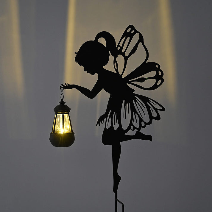 Decorative Solar Powered Angel Garden Decor Warm &amp; White Light - Black 8035161 2
