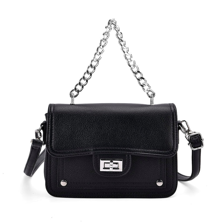 Edgy Crossbody Bag with Chain Handle and Functional Pockets - Black V32644848 1