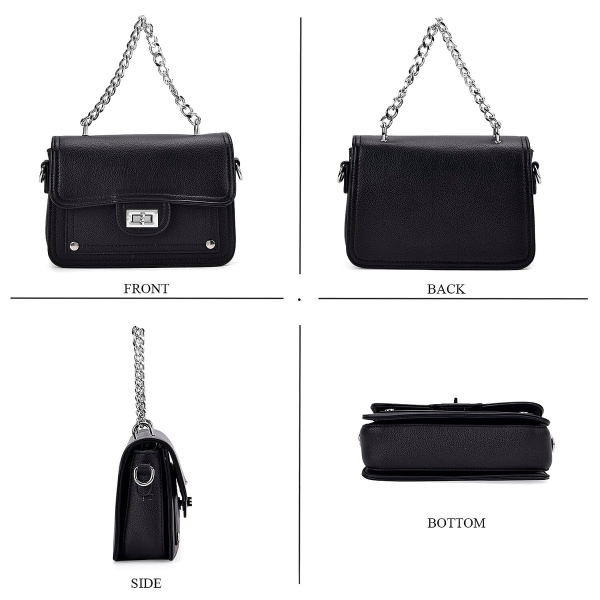 Edgy Crossbody Bag with Chain Handle and Functional Pockets - Black V32644848 4