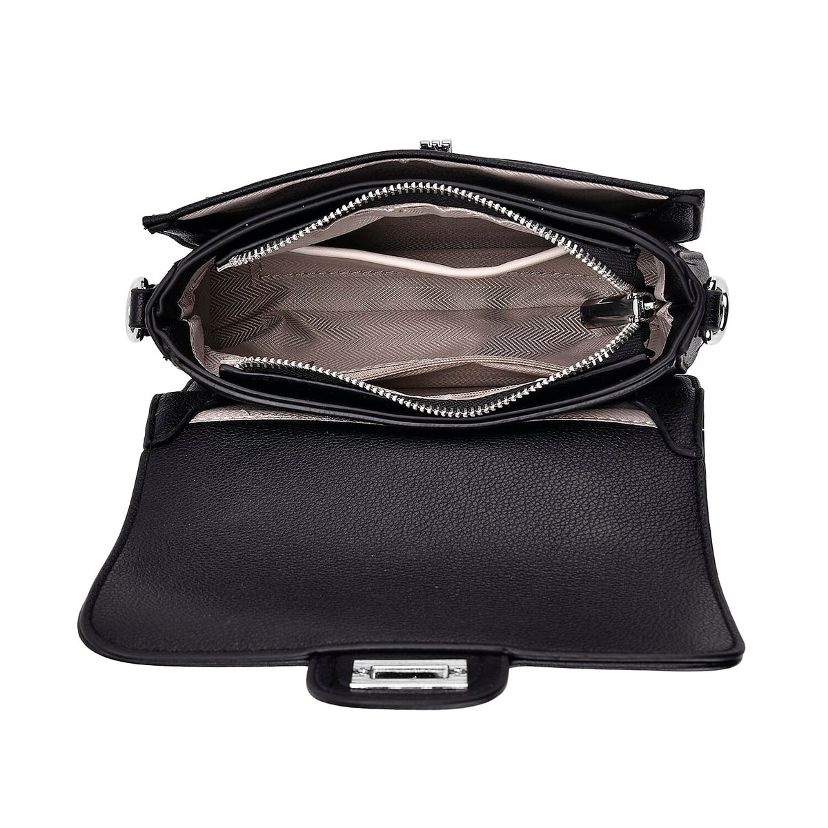 Edgy Crossbody Bag with Chain Handle and Functional Pockets - Black V32644848 5
