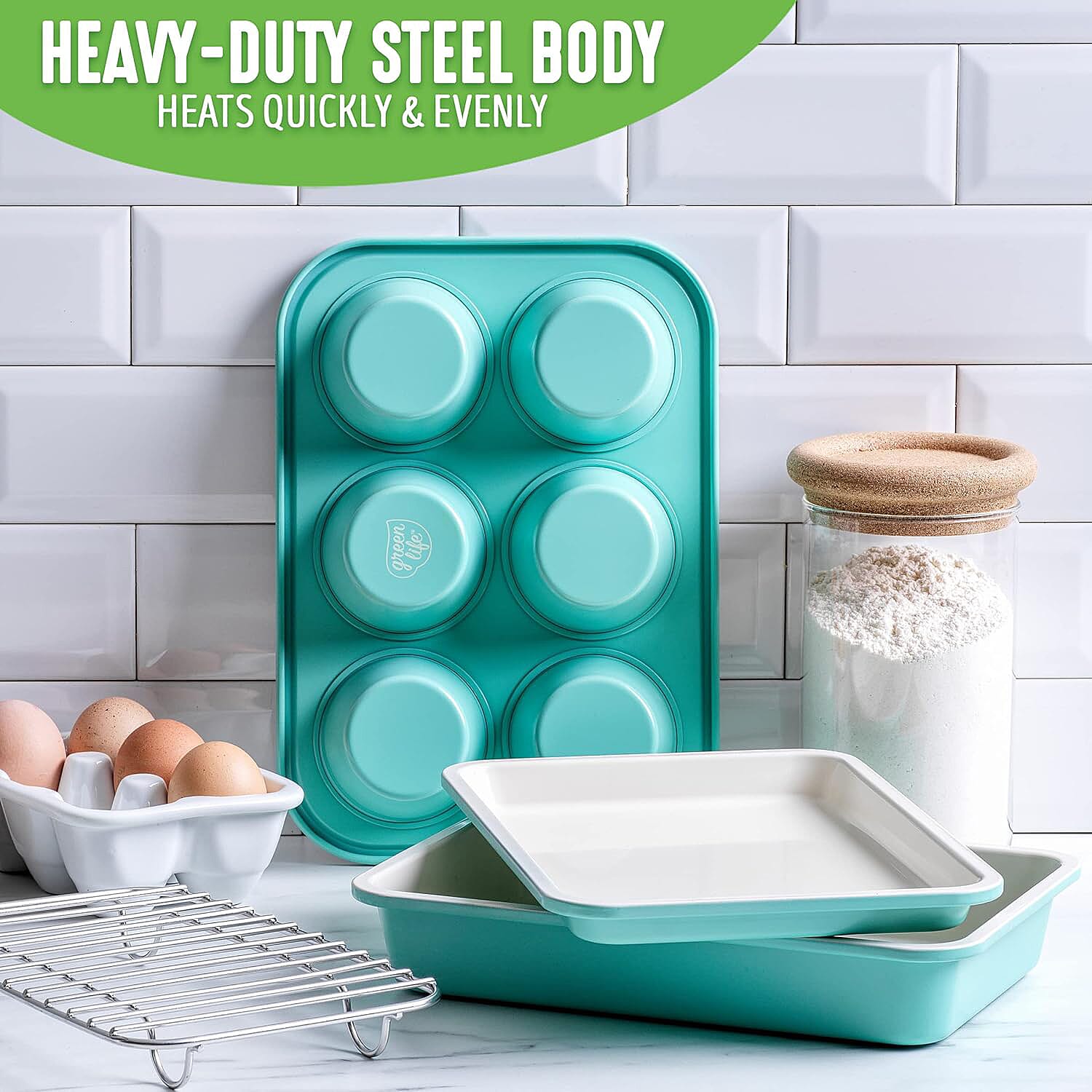 Ceramic Non Stick Baking Tray - Oven, Freezer and Dishwasher  Safe, Light Blue 8042418 4