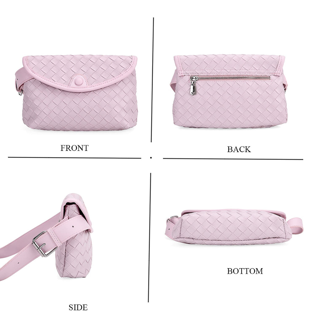Woven Pattern Crossbody Bag with Flap Closure - Nude Pink